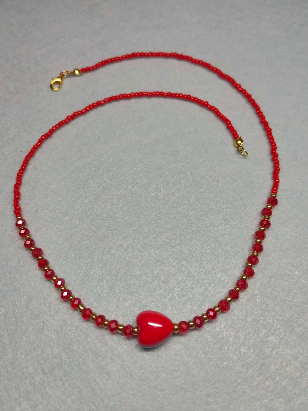 Red Heart Bead Necklace - Women's Jewelry